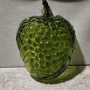 Vintage Indiana Green Iridescent Glass Bowl Grapes Serving Fruit‎ Dish